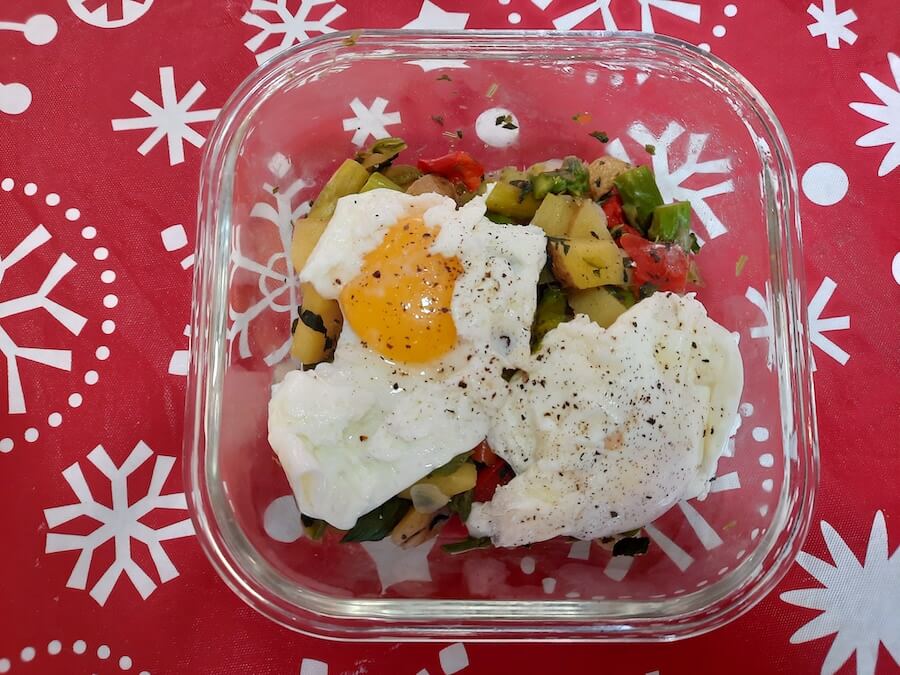 second nature - vegetable hash with eggs