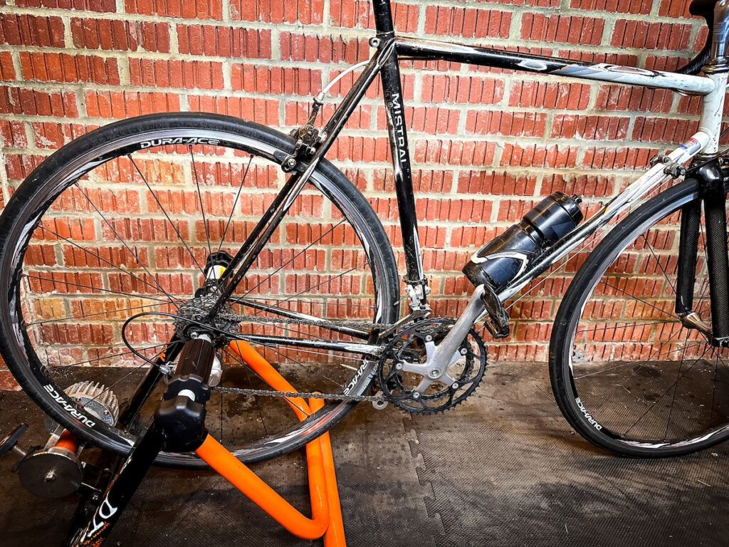 bike into a wheel on indoor trainer